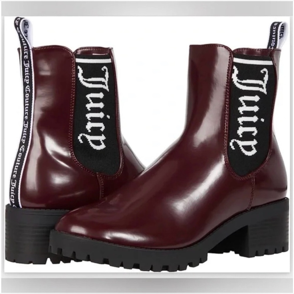 NWT Juicy Couture One-Up Heeled Burgundy Lug Sole Chelsea Boots - 8.5 US